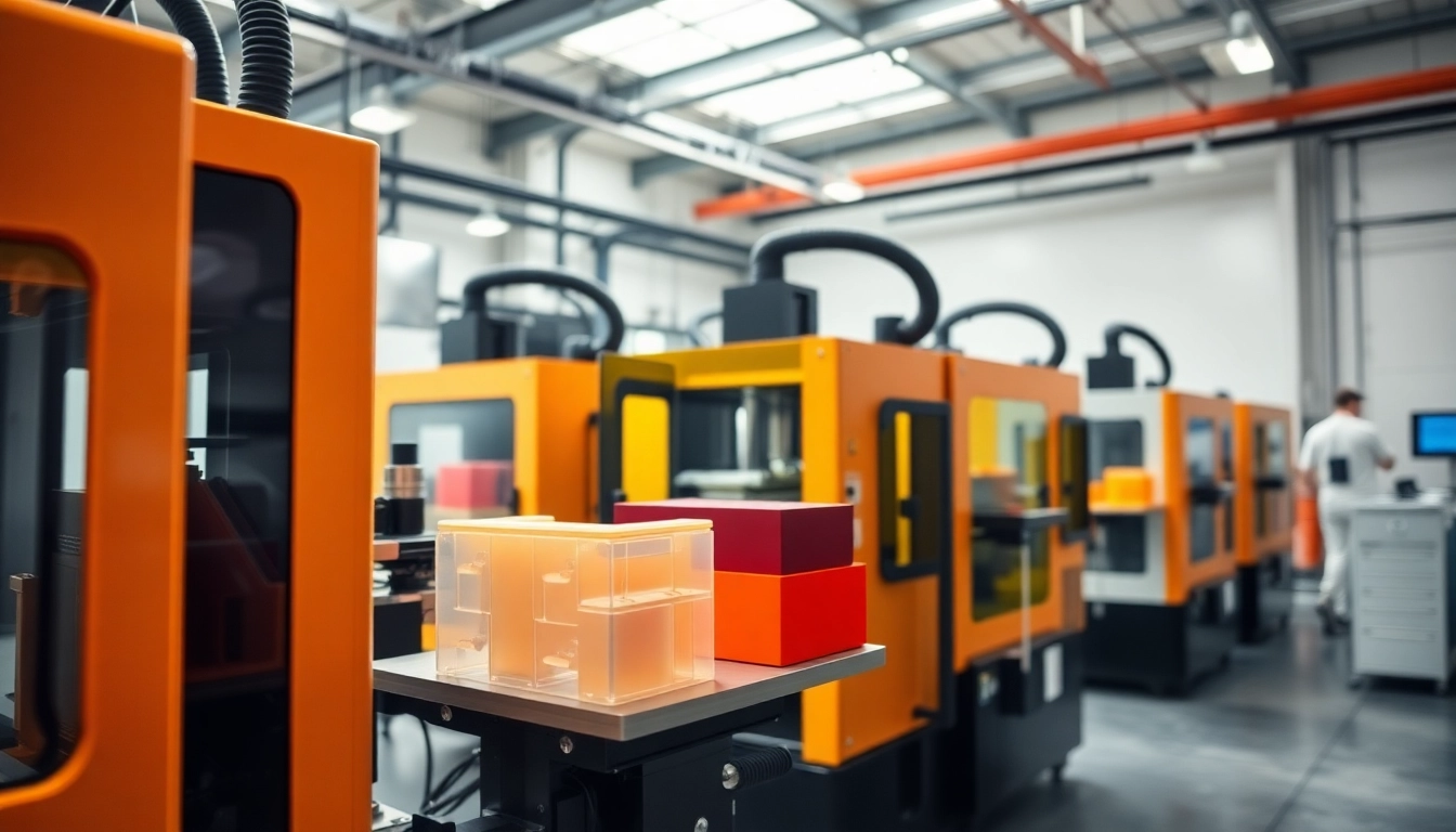 Creating injection molding prototypes with precision machines in a modern industrial workshop.