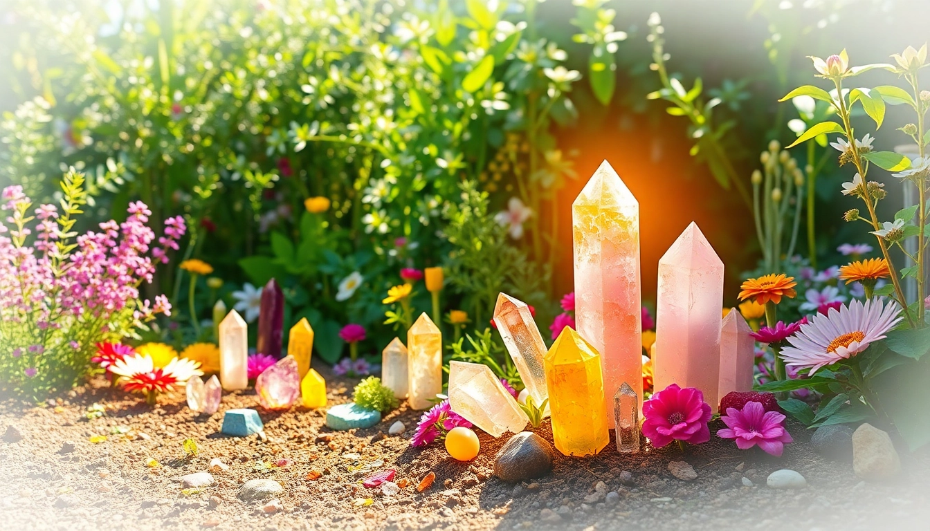 Enhance your space to attract good energy through vibrant garden elements and crystals.